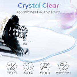 Modelones – Capa superior de gel sin limpieza de alto brillo y larga duración, transparente para uñas acrílicas, 0.51 onzas líquidas, lámpara UV/LED, 