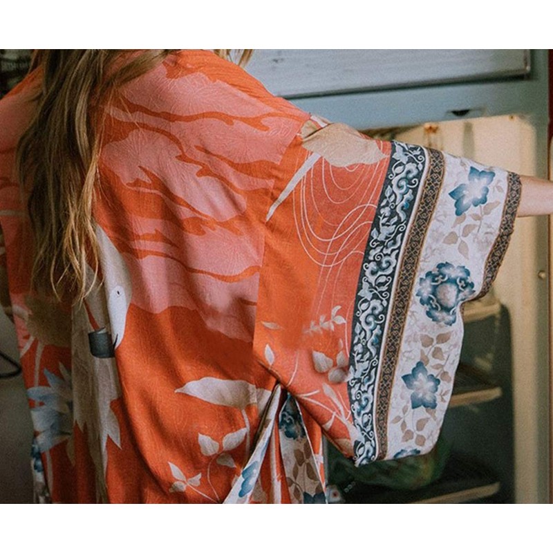 YouKD Damen Baumwoll Cardigan Bohemian Lang Kimono Beach Badeanzug Cover