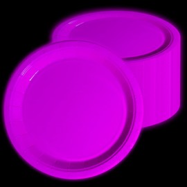 Glow in the Dark Neon Birthday Plates, 50 Pcs 9 x 9 inches Purple Bulk Paper Plates Glow Party Plates for Neon Glow Party Supplies Let's Glow Party Decorations