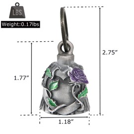 【3Pack】Motorcycle Bell w/Hanger Biker Bell Motorcycle Accessories For Good Luck Safe Riding Luck Key Chain Bell (Heart with Purple Rose)