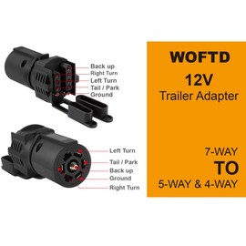 WOFTD Trailer Plug Adapter 7 Pin Round to 4 and 5 Flat Blade Trailer Connector Trailer Adapter, 2-in-1 Flat Blade Plug