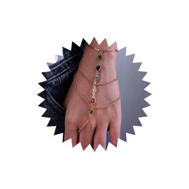 Atentuyi Layered Crystal Finger Ring Bracelet Gold Hand Chain Harness Crystal Finger Chain Boho Slave Bracelet Crystal Bracelet Wedding Jewellery Accessories for Women and Girls, High-quality alloy