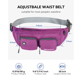 WATERFLY Waist Bag Water Resistant Fanny Pack for Men Women Outdoor Travel Running Walking Multi-Purpose Waist Pouch (Purple)