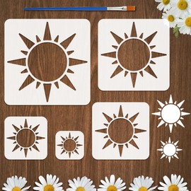 FINGERINSPIRE 5 Pcs Sun Stencils with a Brush 5 Sizes Sun Painting Stencil Reusable PET Autumn Suns Home Template Fantasy Theme Decoration Template for Painting on Wood Wall Floor Furniture