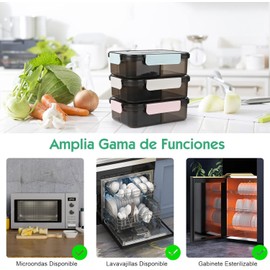 HEEDU Fiambrera, Caja de Almueo con 3 Compartimentos 1500ml, Viene con Tenedor y Cuchara de Acero Inoxidable, Portátil Sellada Crisper Caja de Almuerzo, Adecuado para Exterior, Camping, Trabajo, etc