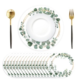 Paper Placemats Disposable 50 Pack Green Eucalyptus Leaves Wedding Disposable Placemats 13.7 Inch Summer Wedding Round Table Mats for Birthday Wedding Baby Shower Party Dining Decoration