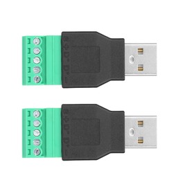 2 PCS Terminal Connector USB Male Plug to 5 Pin Screw Terminal Adapter Connector