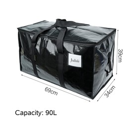 Julisle Heavy-Duty Moving Bags | Water-Resistant Storage Bags with Zipper and Tag Pocket | Sturdy Handles for Easy Packing & Household Organization & Clothes Storage | Black, 90L, 2-Pack