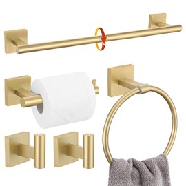 Brushed Gold Toilet Paper Holder Towel Bar Set, 5 Pieces Bathroom Hardware Accessories Set, 23.6 Inch Stainless Steel Towel Racks for Bathroom Wall Mounted