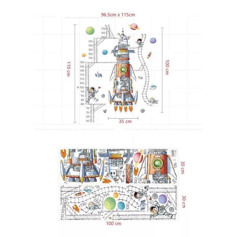 DaraBaby Vinil Decorativo Cohete Astronauta Regla De Crecimiento Niño