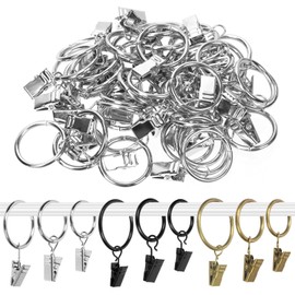 Swpeet 40 Pack Silver Curtain Rings with Clips, Curtain Clip Rings Hooks, Bow Hanger Clips, Hangers Drapes Rings for Hanging Drapery Drapes Bows, Ring 1" Interior Diameter, Fits up to 0.8" Rod