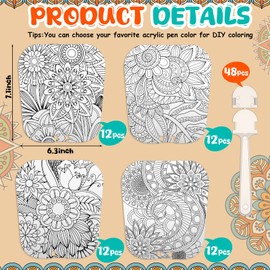 Geelin 24 Pcs Mandala Handheld Fan Set Print Your Fans Including Fan and Handle 4 Styles DIY Painting Paper Fans for DIY Crafting Painting Birthday Supplies Outdoor Games Holiday Party Decor