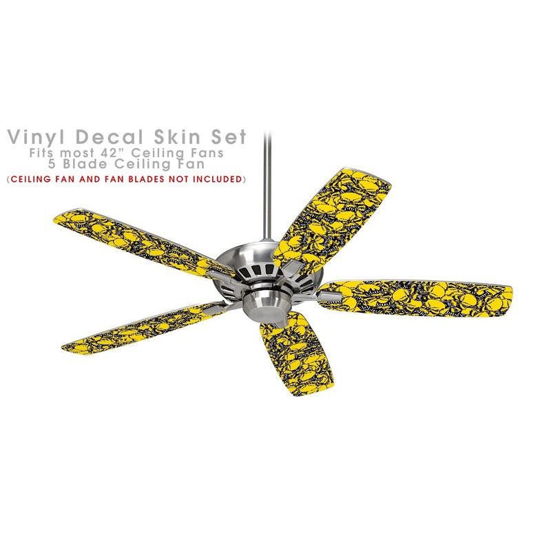 Scattered Skulls Yellow - Ceiling Fan Skin Kit fits most