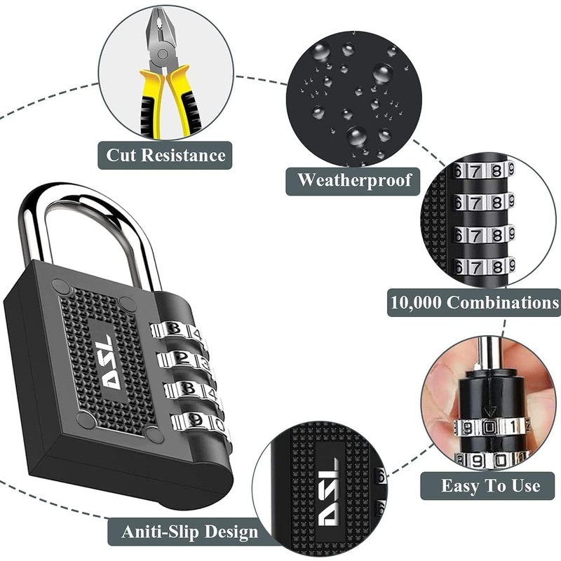 Combination Padlocks, DSL Pack of 2 Padlock with Code (4