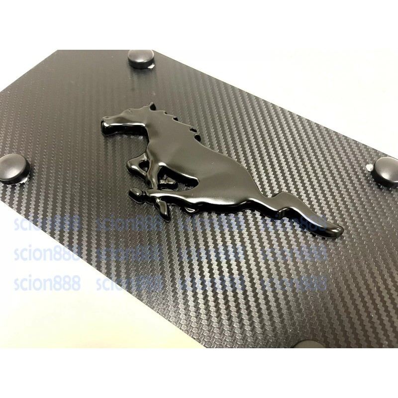 License Plate Frame 1pc 3D Black Pony Horse Emblem Carbon