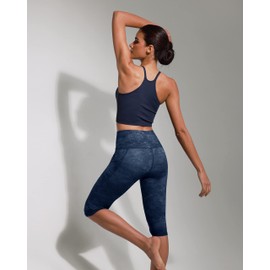 ODODOS Women's Knee Length High Waisted Yoga Capri Leggings with Pockets, Printed Workout Running Sports Athletic Yoga Capris, Navy Stone, Medium