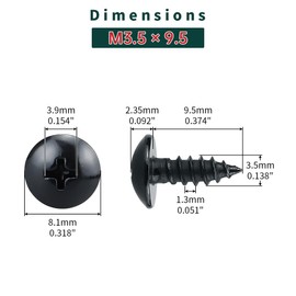 #6 x 3/8" Truss Head Wood Screws (100 pcs), 18-8 (304) Stainless Steel, Phillips Drive Truss Head Self Tapping Screws, Black Oxide Coated Sheet Metal Screws, Fayeploo (with Phillips Driver Bit)
