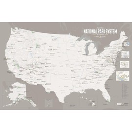 US National Park System Units Map 24x36 Poster (White & Gray)