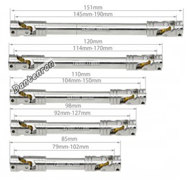 Dantenron 1/10 RC Crawler Car Universal Drive Shaft Stainless Steel Heavy-Duty Driveshafts Accessories for 1:10 Rock Car Tamiya CC01 Traxxas TRX4 Axial SCX10 II RC4WD Gen8 Upgrade Parts (114-170mm)