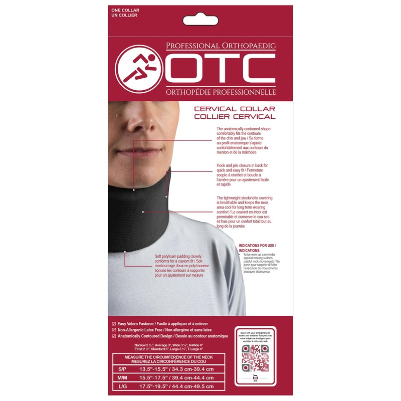 OTC Cervical Collar, Soft Contour Foam, Neck Support Brace, Black