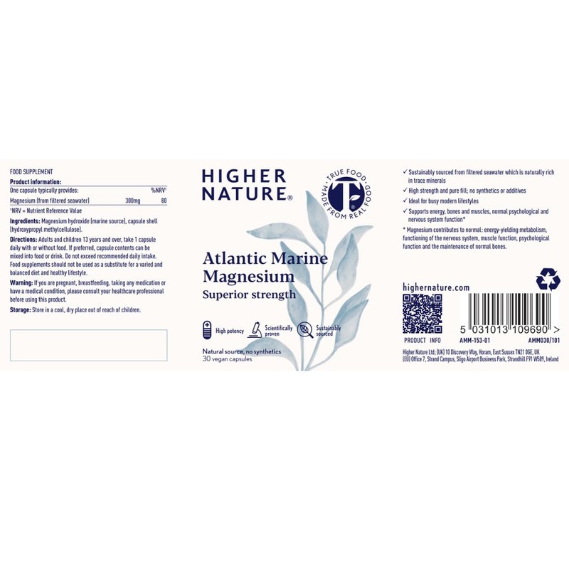 Higher Nature Atlantic Marine Magnesium Supplement 300mg - Natural Source