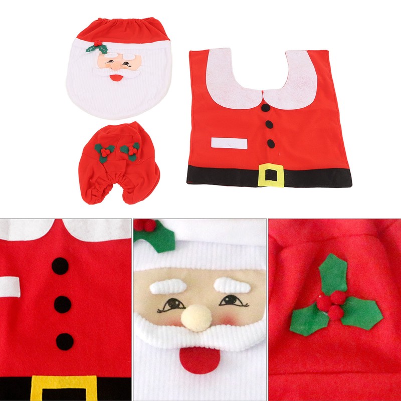3Pcs Santa Toilet Seat Cover Rug Water And Tank Cover
