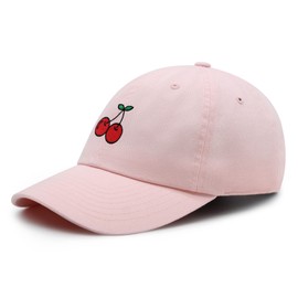 JPAK Cherries Premium Dad Hat Embroidered Cotton Baseball Cap Fruit Light Pink