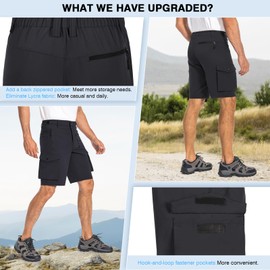 Hiauspor Men's Mountain Bike Shorts Stretch Cycling Quick Dry Hiking Cargo Shorts for Work Golf Fishing Tactical (Black XL)