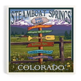 Steamboat Springs, Colorado, Destinations Sign (Absorbent Ceramic Coaster, Single, Cork Back, Kitchen Table Decor)