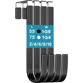 Over The Door Hooks 5.5" 4Pcs for 1 3/8" Door Black Plastic Coating Wreath Door Hanger Hook for Hanging Ironing Board Towel Rack Bathroom Closet Cabinet Clothes Coat Holder Single Heavy Duty