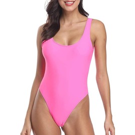 MIAIULIA - Traje de baño de una pieza para mujer, estilo retro de los años 80 y 90, con acolchado de espalda baja, Rosa con acolchado, L