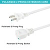 2FT Polarized 2Prong Extension Cord - White Replacement US AC