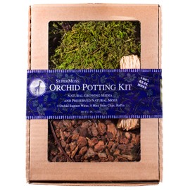 SuperMoss (90446 Orchid Potting Kit, Complete Orchid Care Set with Preserved Moss, Orchid Bark, Floral Clips and Stakes, 120 Cu. in., Mountain Moss, Green