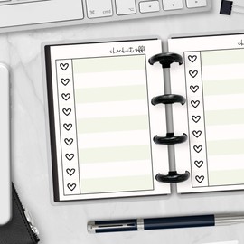 Micro size Heart Checklist Refill for Disc Notebooks, 4 Disc, 3" x 4", Compatible with Disc-Bound Planners such as the Happy Planner, TUL, Staples ARC (Celery)