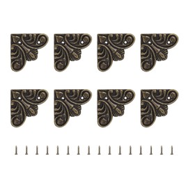 uxcell 16pcs Vintage Flat Corner Bracket 1.1"x1.1" Decorative Metal Desk Corner Protectors with Screw for Box Cupboard Decorative Furniture Bronze