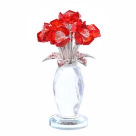 Movdyka Crystal Red Rose Bouquet Figurines Gifts for Women Romantic Flowers Ornament for Home Decor Ruby Anniversary Birthday Valentine's Day Presents for Girlfriend Wife Partner