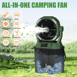 Misting Fan Portable 42800mAh Rechargeable with Remote Control, Mist Fan with 3 LED Light & Stepless Speed Control & Cooling Spray with 6L Bucket, Timer Function, Portable Handle, Rotate Hanging Hook