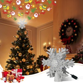 iLitLuk Christmas Tree Topper in Snowflake Shape, Illuminated with Built-in LED Projector, Christmas Tree Topper, 23 cm, Silver, Snowflake Topper, Christmas Tree Crown for Christmas Tree