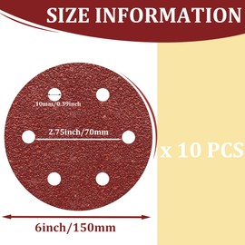 M MIMHOOY 6 inch Sanding Discs Hook and Loop 60 Grit 6 Hole Round Sandpaper for Random Orbital Sander 10 Pcs