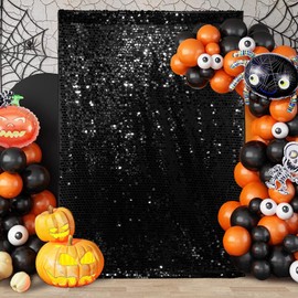 PartyDelight Sequin Wall Backdrop Black Shiny Panels Shimmer Photography Props 4Ftx7Ft for Birthday Wedding Party Decoration