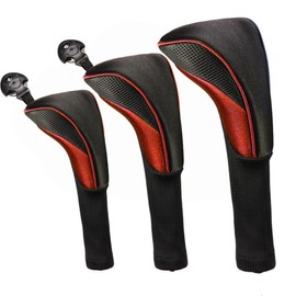 FUZVOL Golf Club Headcover Set Premium Quality,Golf Driver Head Cover 3pcs Universal Fit Covers For Wood Driver, Fairway, Hybrids Red 02