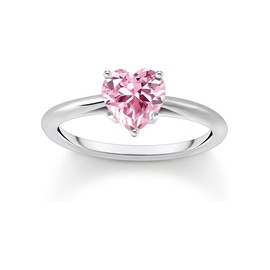 THOMAS SABO Pink Heart Silver Ladies Ring TR2476-051-9-54 Size N, Sterling Silver, Cubic Zirconia