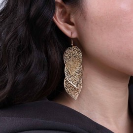 Inateannal Boho Chandelier Leaf Earrings Gold Hollow Leaf Dangle Earrings Filigree Long Leaf Earrings Metal Leaf Hook Earrings Vintage Leaf Drop Earrings Jewellery for Women and Girls, Zinc, No