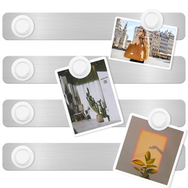 ZDZBLX Magnetic Board 4-Pack, Frameless Memo Bulletin Board Bar for Wall | Adhesive Backing Metal Magnet Board Strips for Office, Home, Kitchen | Includes 7 Strong White Magnet | Metal Magnetic Strips