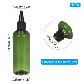 PATIKIL Plastic Applicator Bottle, 6 Pieces 3.4 oz (100 ml) Leak-Proof Refillable Empty Dispenser Bottle with Screw Cap for Hair Colour, Ink, Liquids, Sauces, Green
