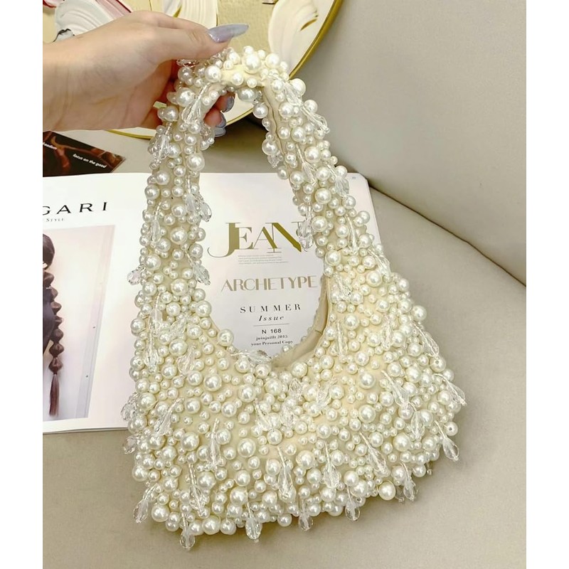 Trendy Pearl Shoulder Purse for Women Small Y2k Tote Bags