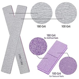 25 limas de uñas para uñas acrílicas y 50 limas de bloque de tampón, grano 100/180 pulidor de uñas de doble cara, limas de uñas de doble cara