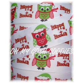 1.5 CHRISTMAS HAPPY HOOTIN HOOTIE HOOT OWL GROSGRAIN RIBBON 4 HAIRBOW BOW