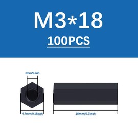 100pcs Black Nylon Spacers, Spacer Standoff, Hex Threaded M3*5Mm Black Female X Female Spacer Standoff for Electronics (M3*18mm)
