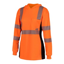 PALAMLY Hi Vis Shirts for Women Class 3 High Visibility Shirts Reflective Long Sleeve Construction Work Safety Shirts with Hood